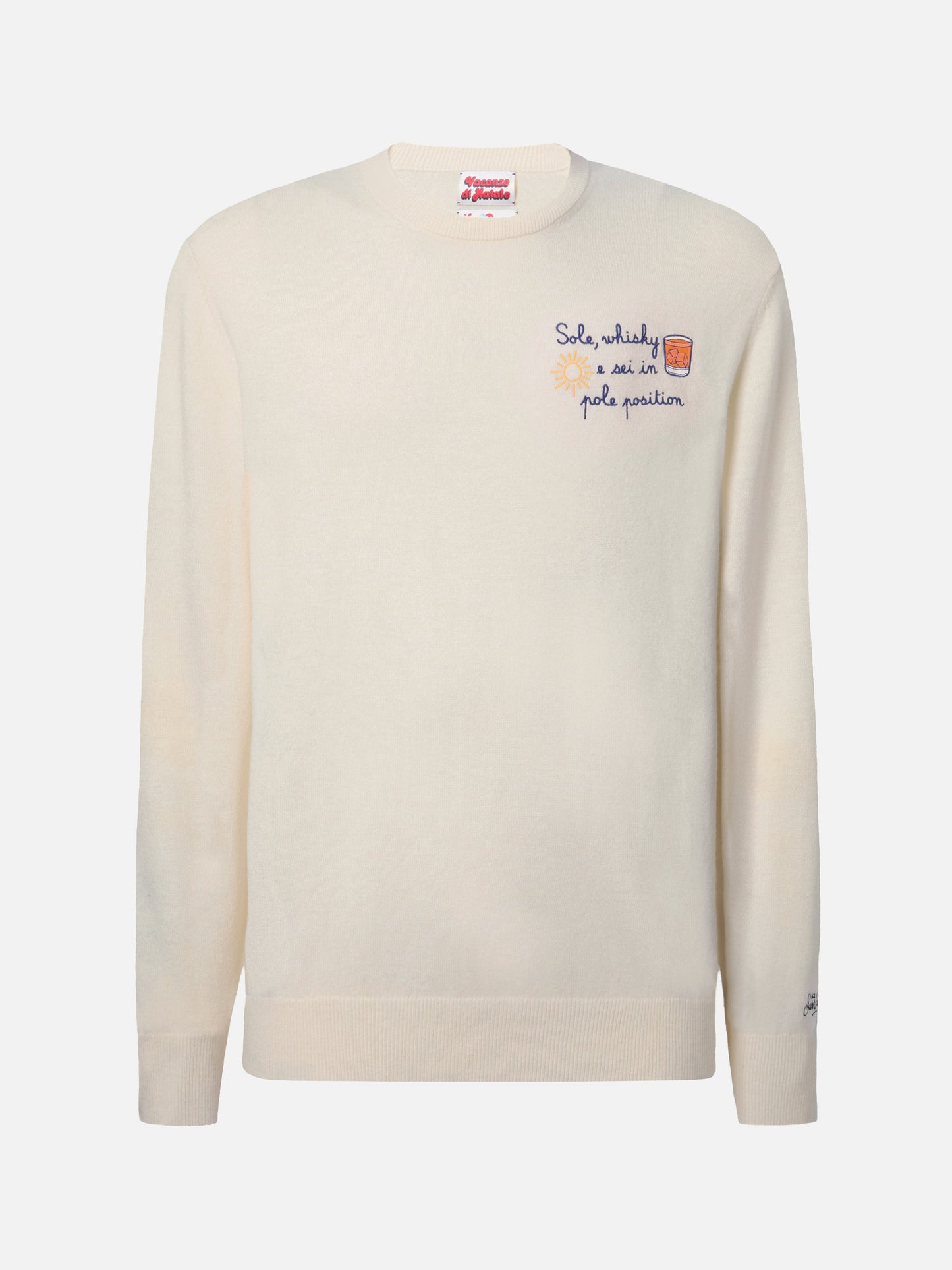 Maglione a girocollo Heron Light con ricamo Sole, wishky e sei in pole position! | VACANZE DI NATALE SPECIAL EDITION