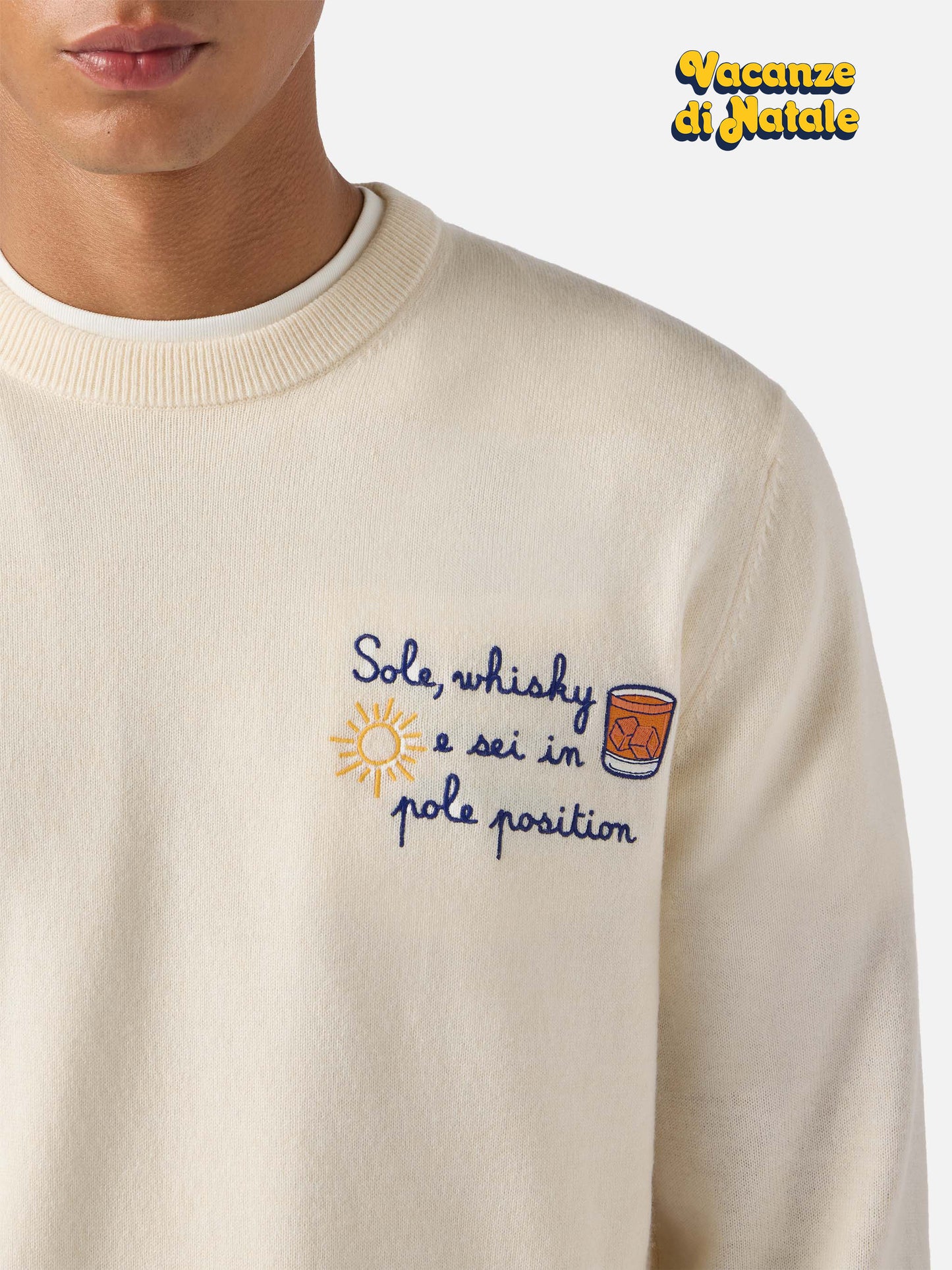 Maglione a girocollo Heron Light con ricamo Sole, wishky e sei in pole position! | VACANZE DI NATALE SPECIAL EDITION