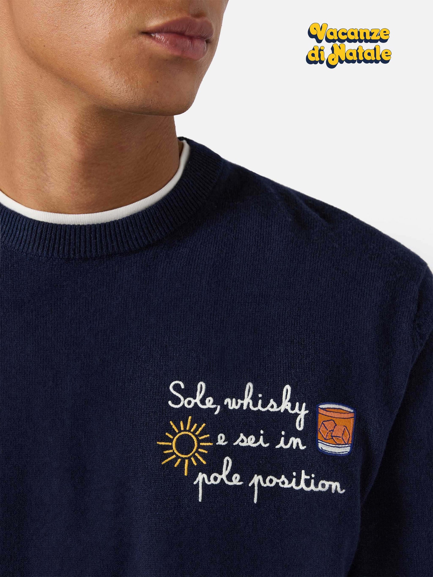 Maglione a girocollo Heron Light con ricamo Sole, wishky e sei in pole position! | VACANZE DI NATALE SPECIAL EDITION