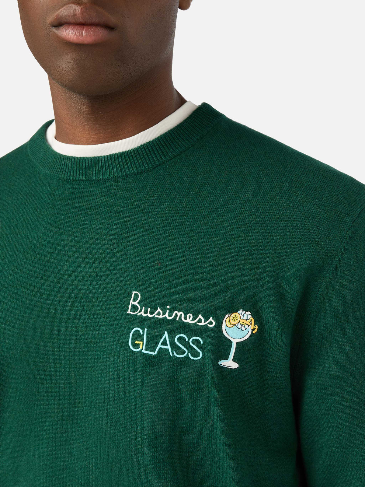 Green Heron Rundhalspullover aus leichter Woll- und Kaschmirmischung mit Business Glass Stickerei 