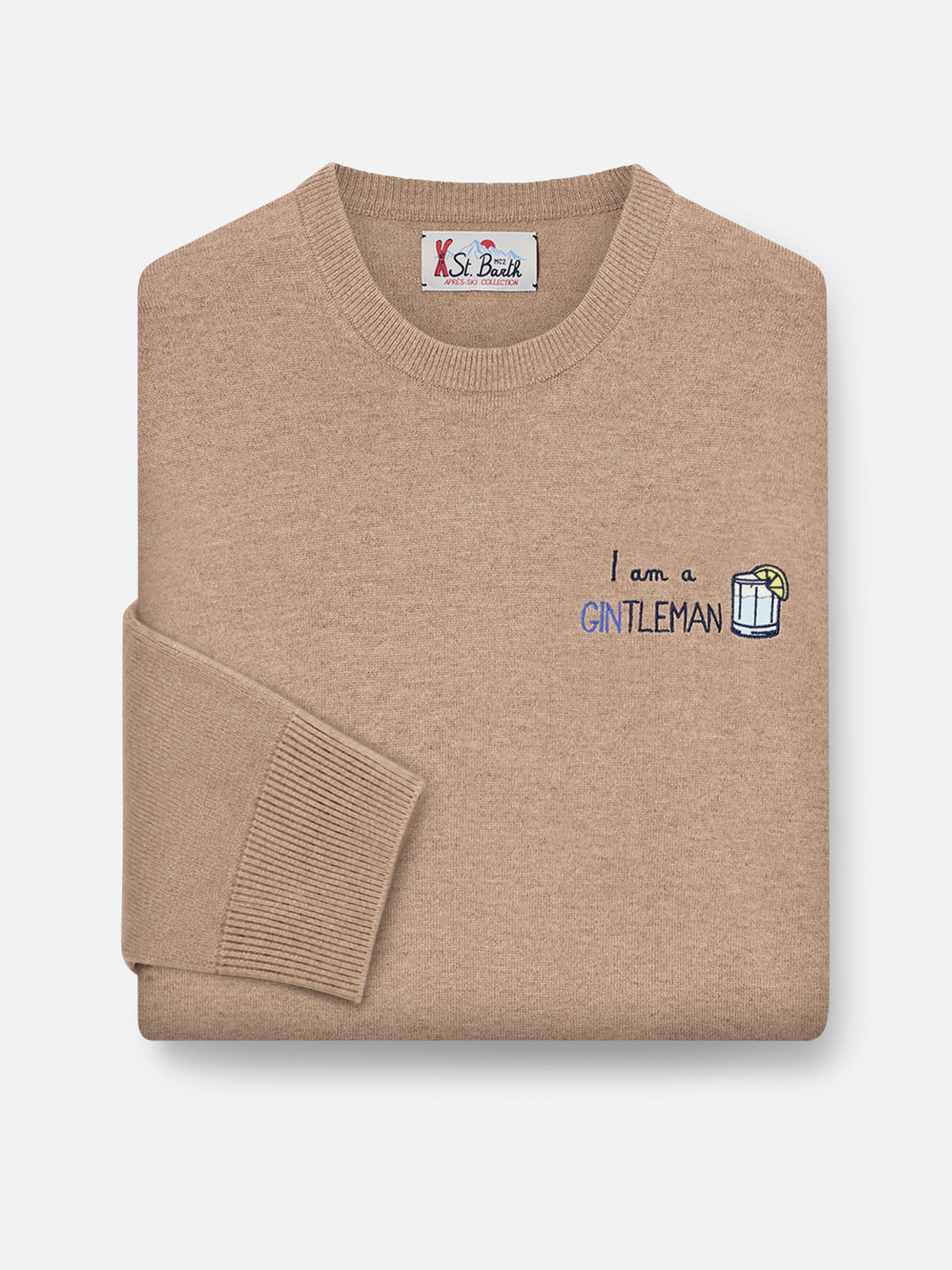 Girocollo in misto lana e cashmere Heron Light beige con ricamo Gintleman