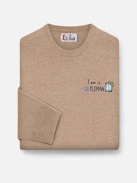 Girocollo in misto lana e cashmere Heron Light beige con ricamo Gintleman