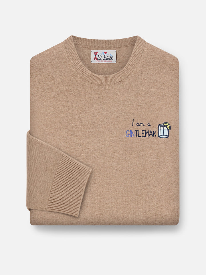 Girocollo in misto lana e cashmere Heron Light beige con ricamo Gintleman