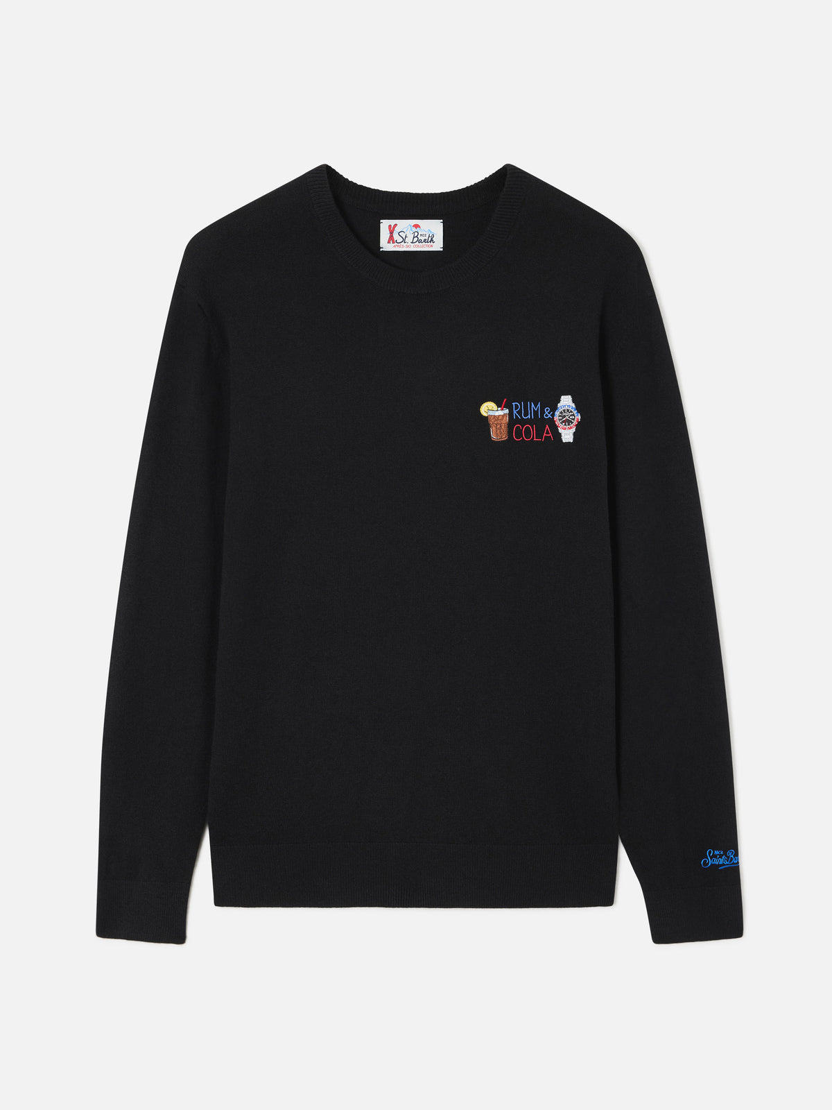 Pull col rond Black Heron en mélange léger de laine et cachemire avec broderie Rum & Cola 