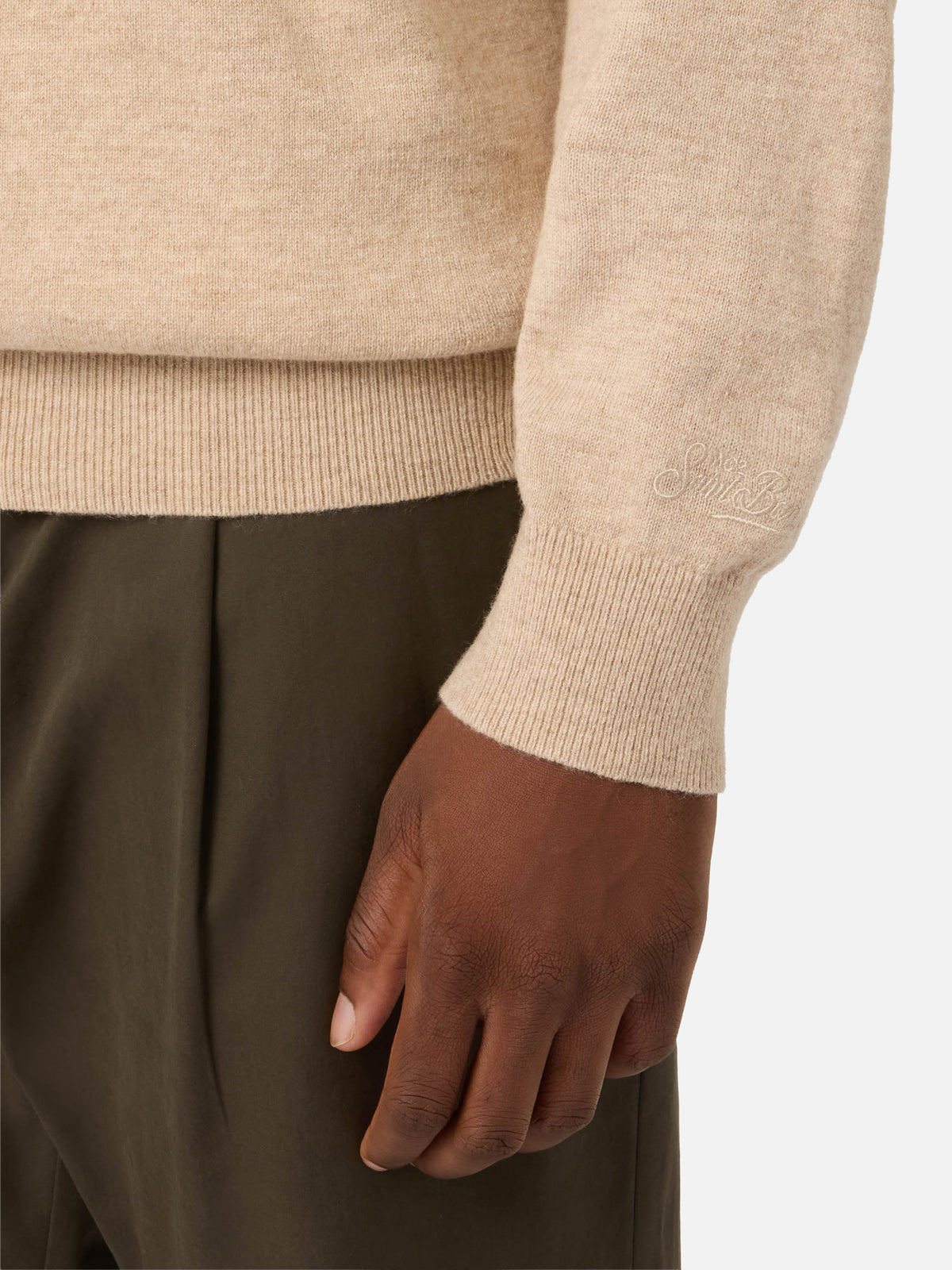 Beige Heron Light wool and cashmere blend crewneck with Baileys embroidery | Special edition