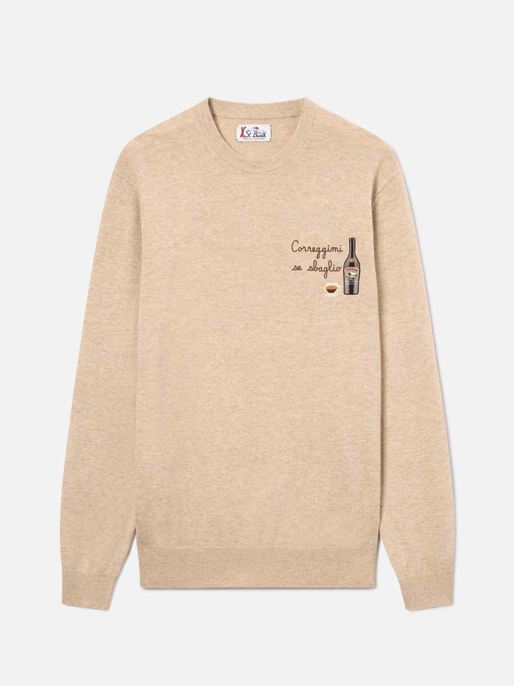 Beige Heron Rundhalspullover aus einer leichten Woll- und Kaschmirmischung mit Baileys-Stickerei | Special edition 