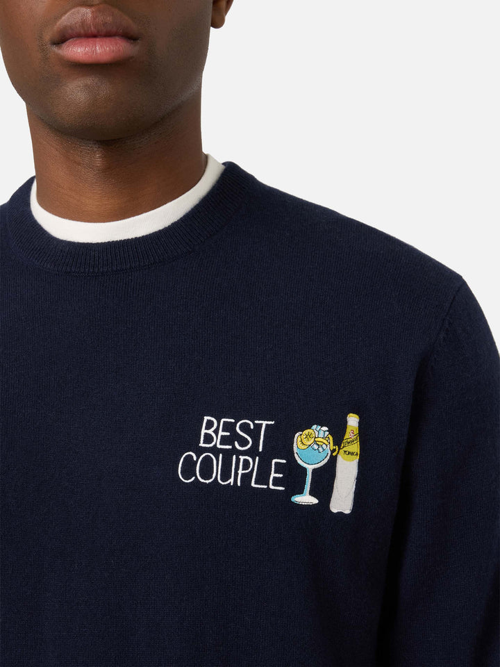 Navy blue Heron crewneck knit with Best Couple embroidery | Special edition