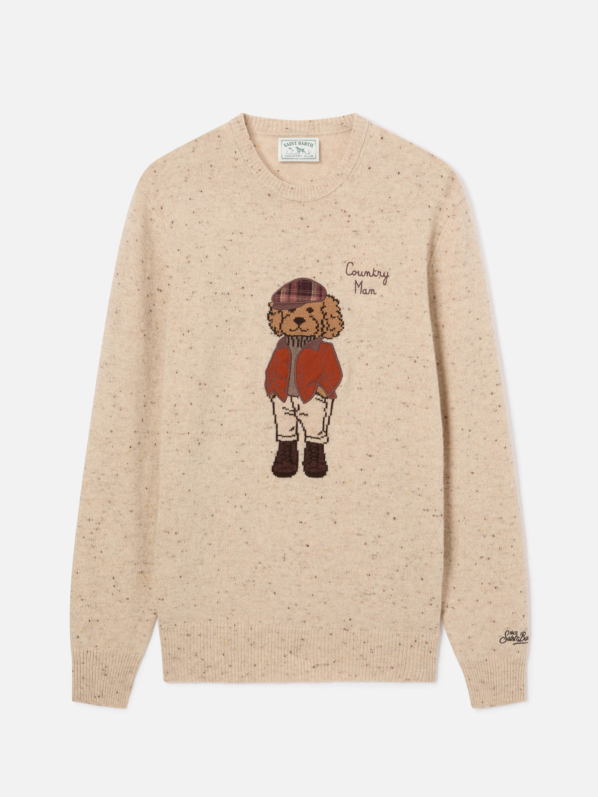 Crewneck aus Grey Heron Donegal-Strick mit Pudel-Patch 