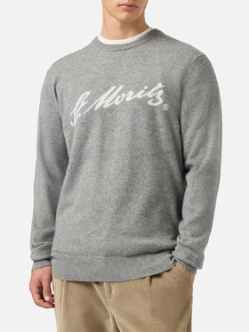 Maglione Heron Light in 100% CASHMERE grigio con intarsio St. Moritz | ST. MORITZ TOP OF THE WORLD