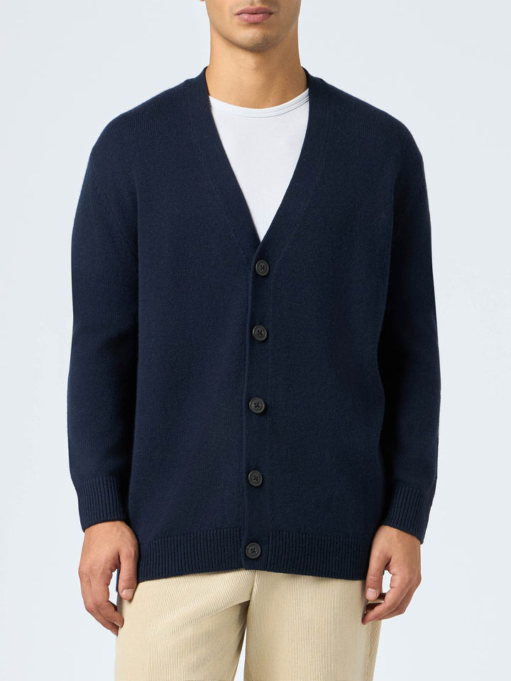 Dunkelblauer Cardigan-Pullover aus Kaschmirmischung für Herren von Herrison