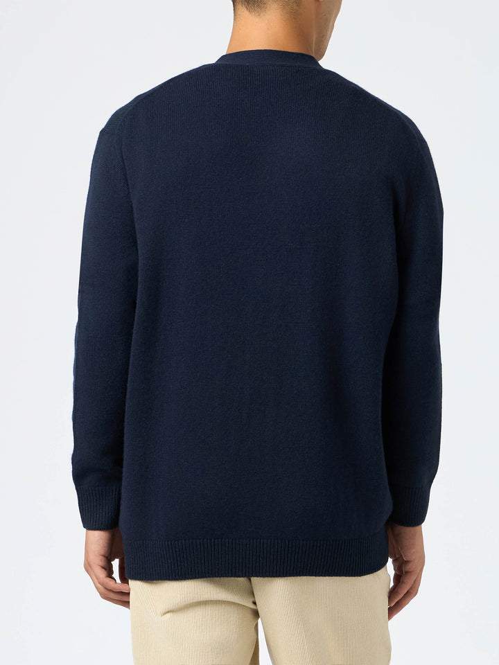 Dunkelblauer Cardigan-Pullover aus Kaschmirmischung für Herren von Herrison