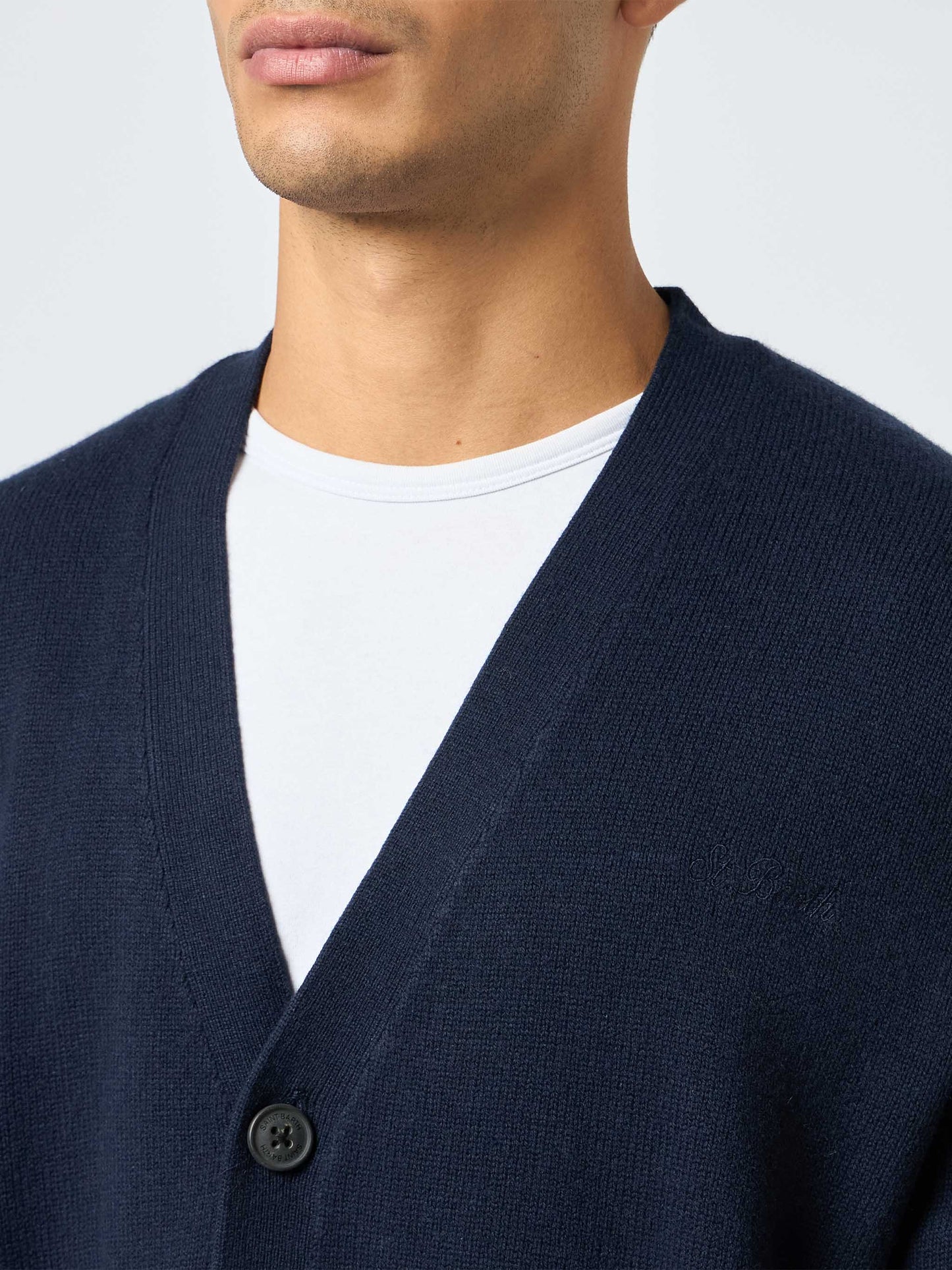 Dunkelblauer Cardigan-Pullover aus Kaschmirmischung für Herren von Herrison