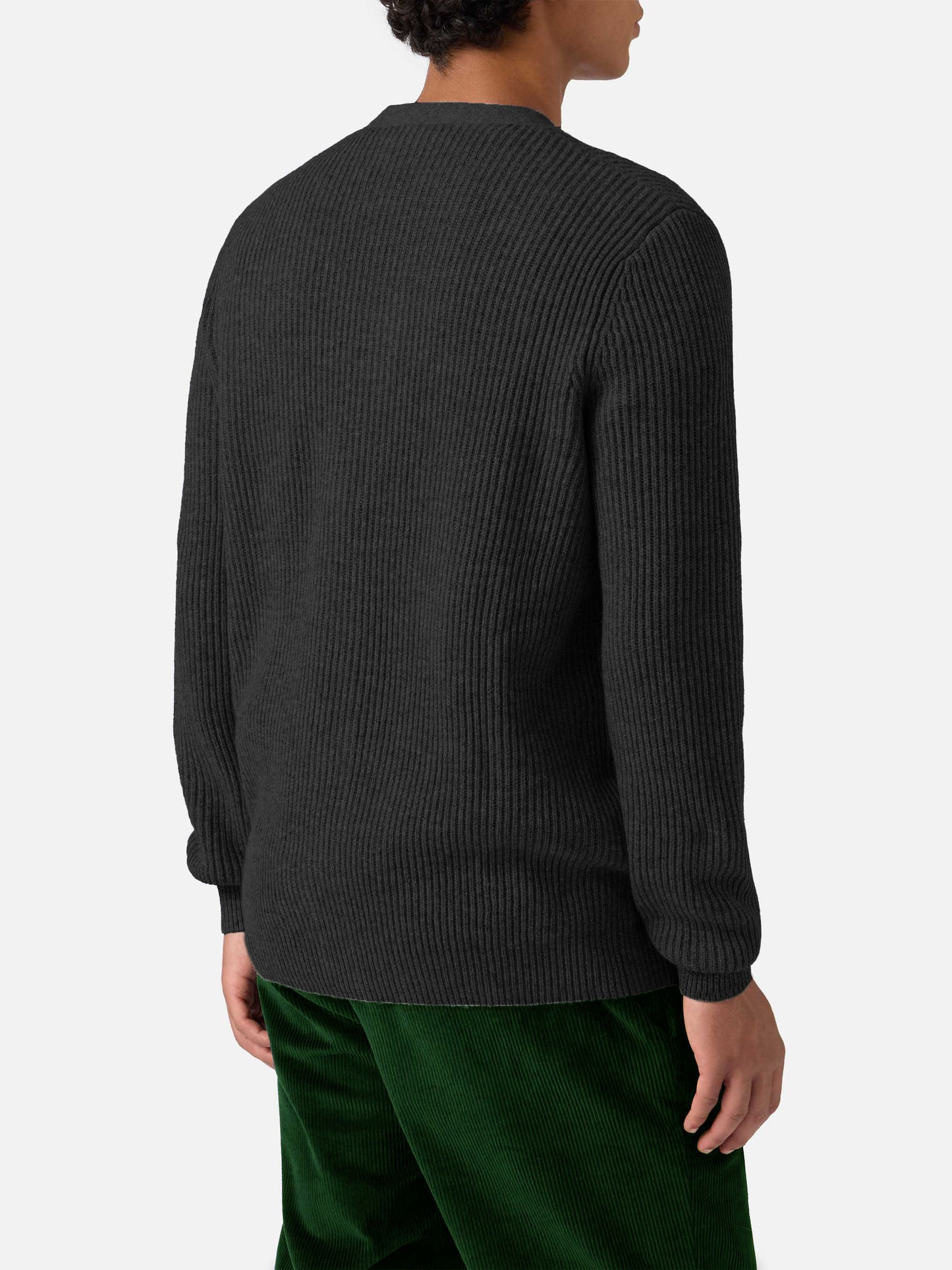 Cardigan Herrison in 100% LANA nero a coste inglesi