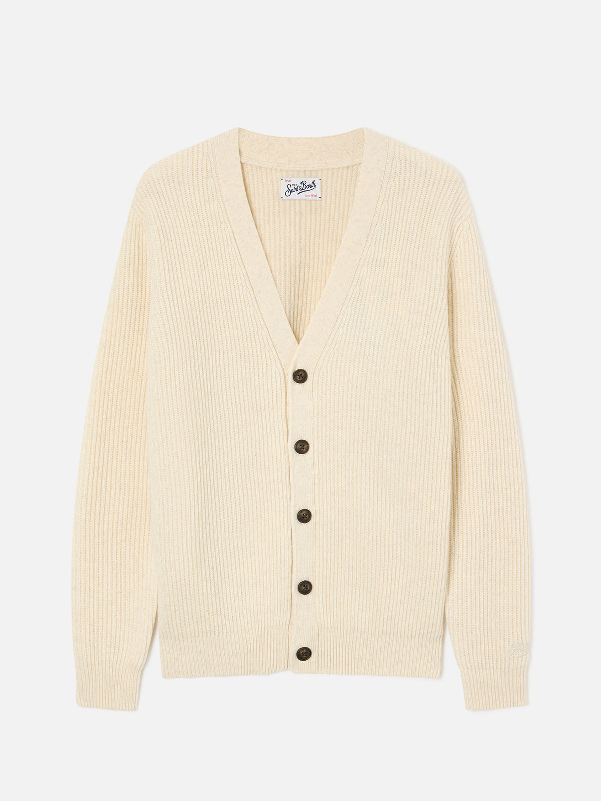 Beige Herrison wool ribbed cardigan