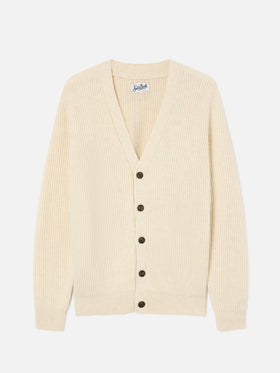Beige Herrison wool ribbed cardigan