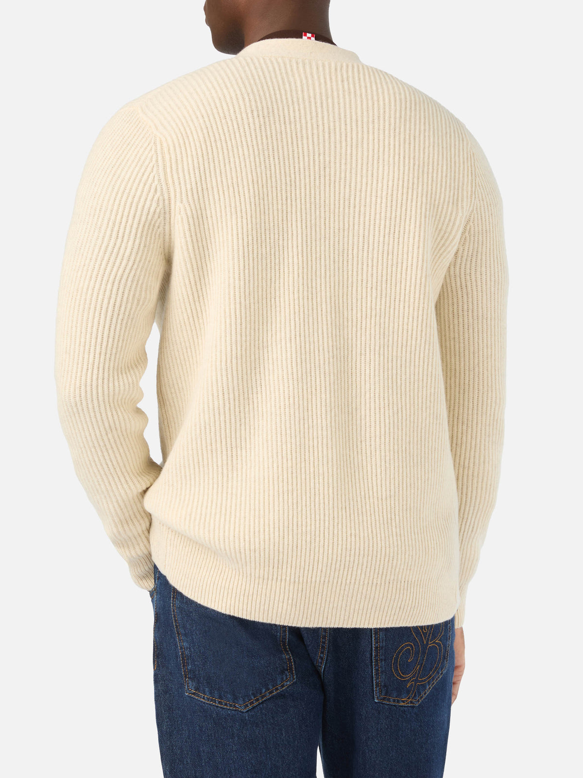Beige Herrison wool ribbed cardigan