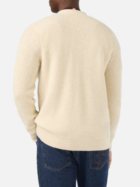 Beige Herrison wool ribbed cardigan