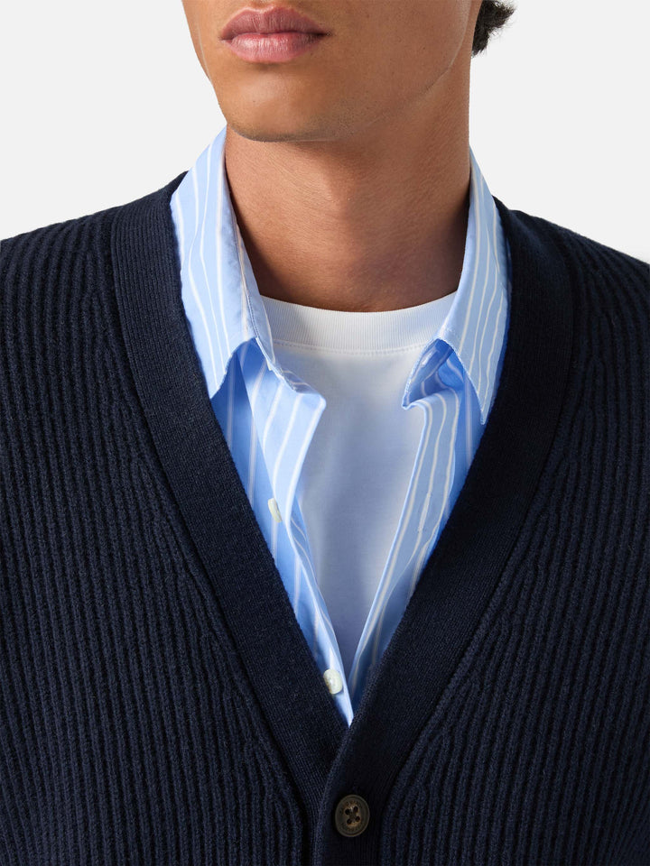 Cardigan Herrison blu navy in lana a costine