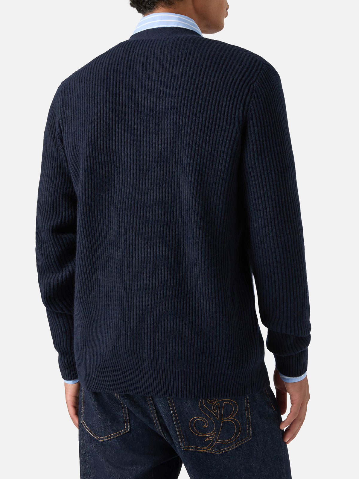 Cárdigan de canalé de lana Herrison Navy blue 