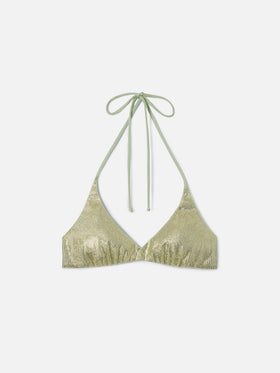 Hespera bralette bikini top in aqua green with applied rhinestones