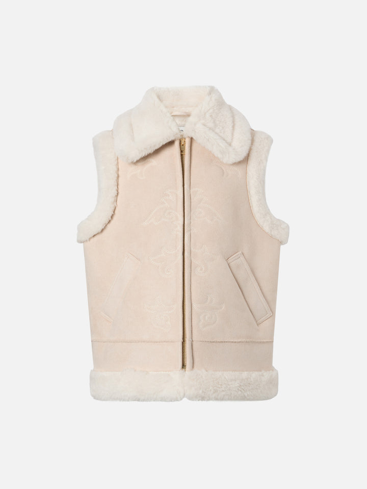Gilet Hesketh Jr in eco montone con ricamo texano