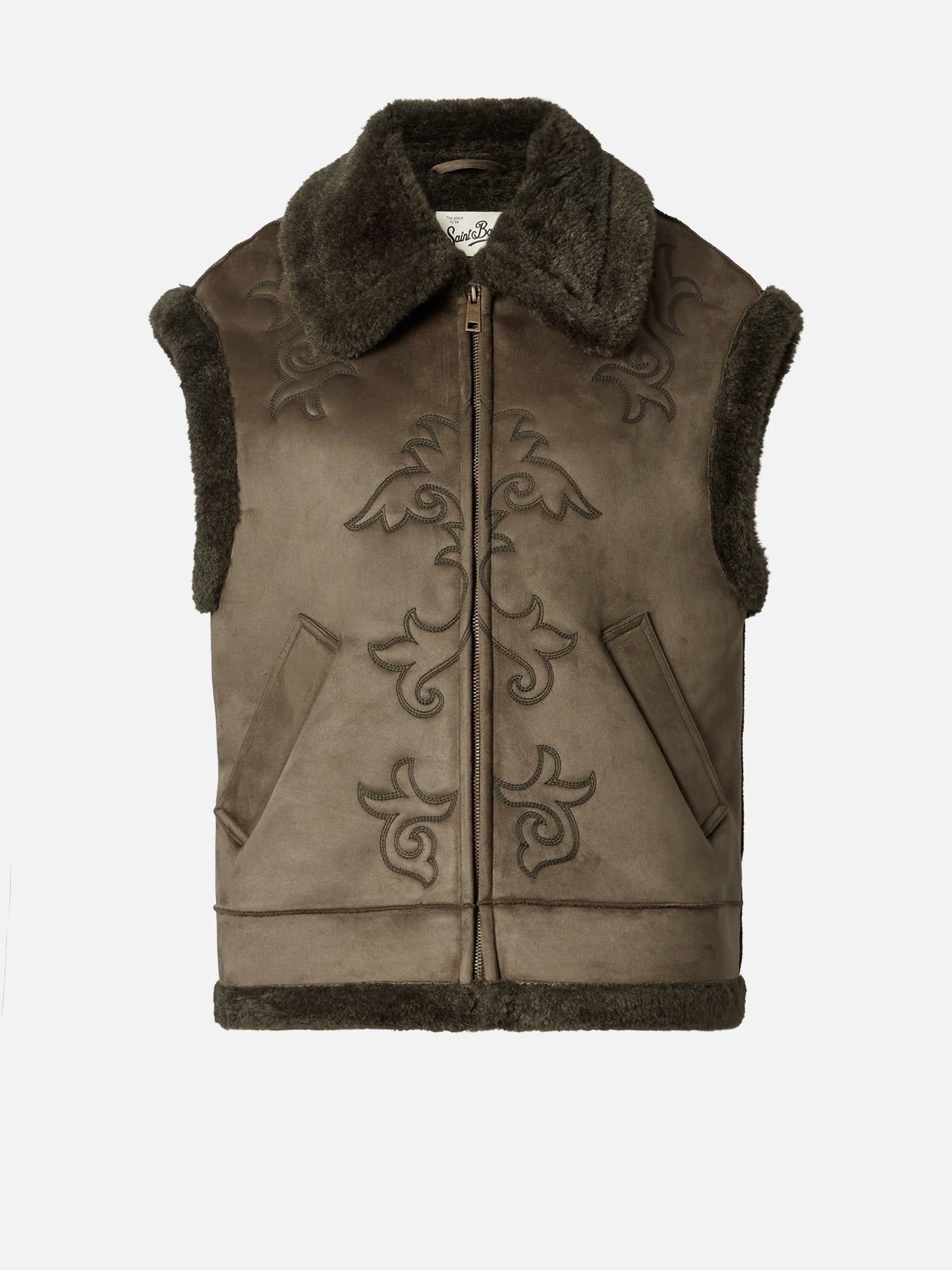 Gilet Hesketh in eco montone con ricamo texano