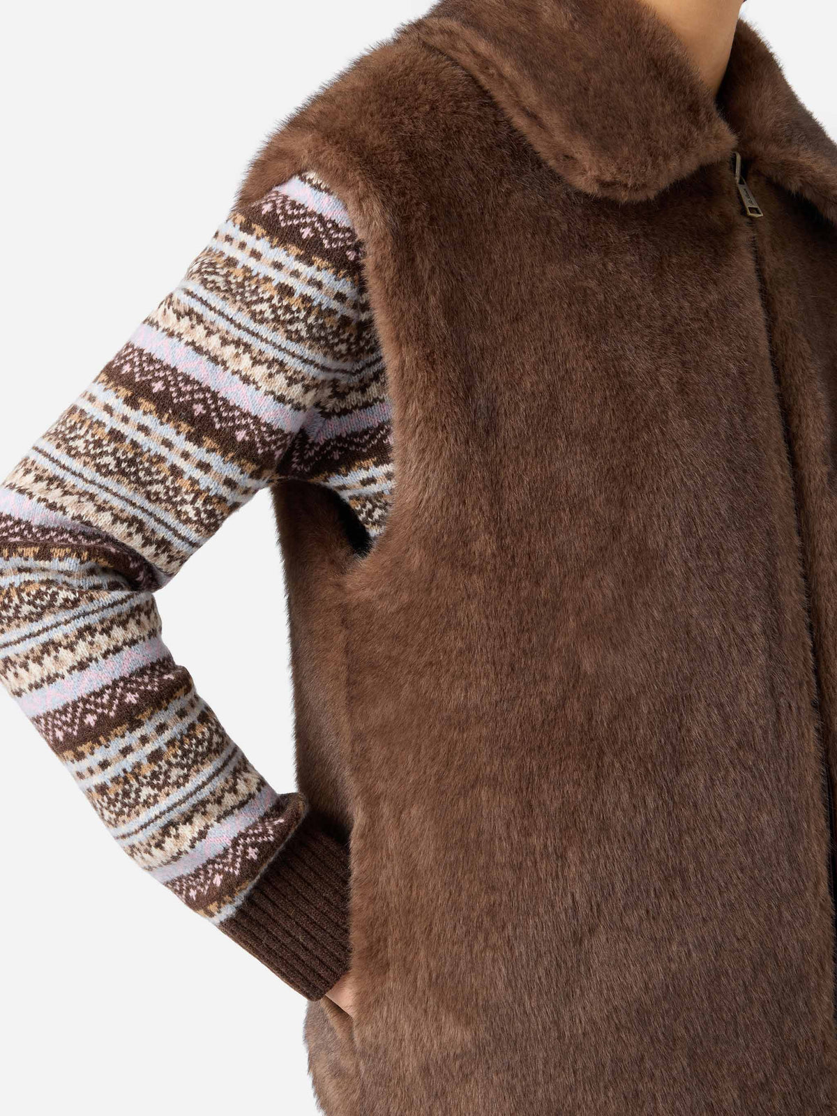 Gilet réversible ciré Hesketh marron foncé avec fausse fourrure 