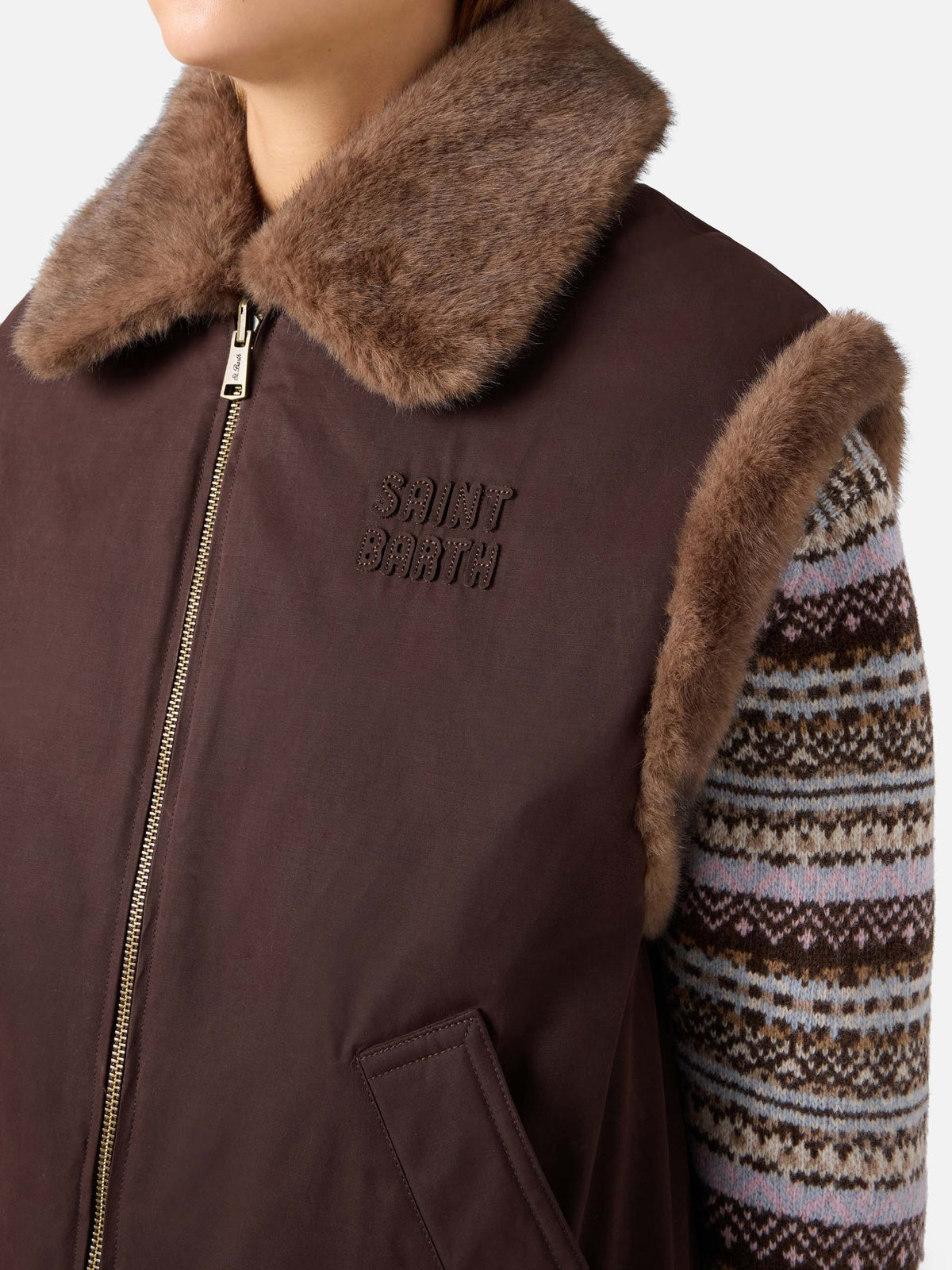 Gilet réversible ciré Hesketh marron foncé avec fausse fourrure 