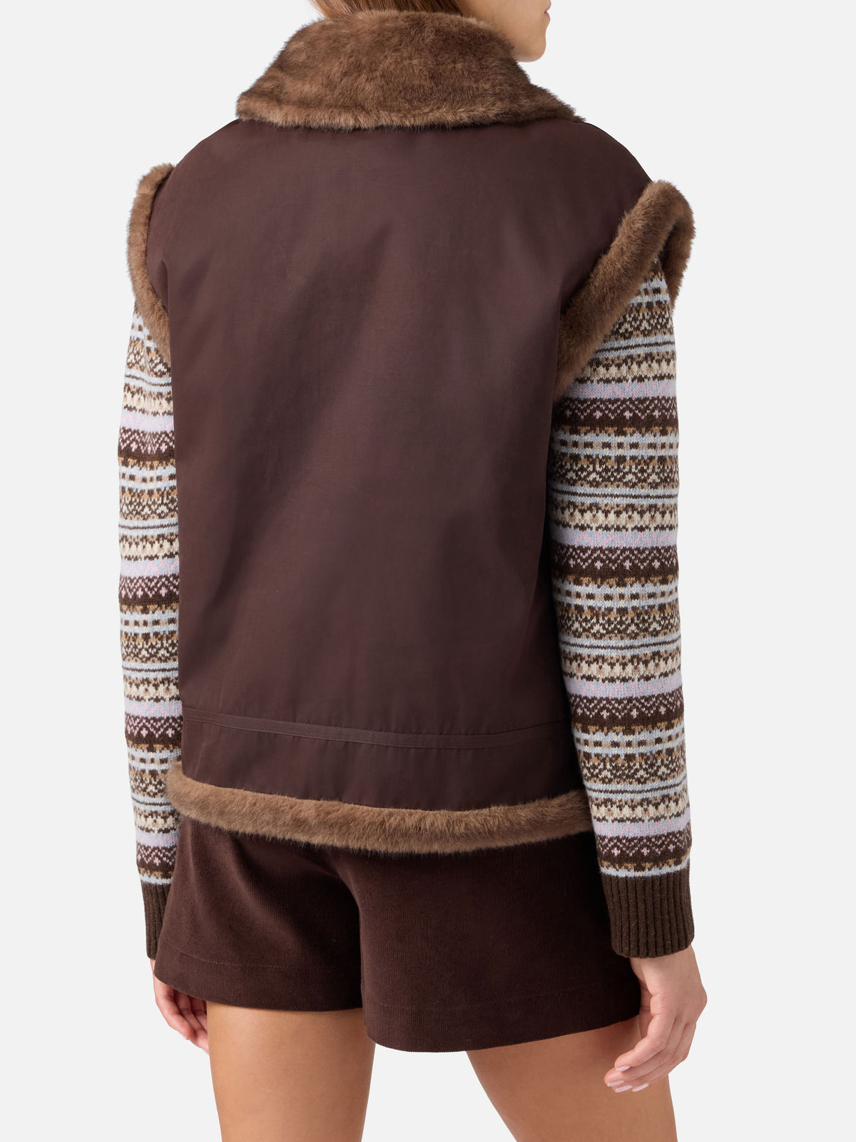 Gilet réversible ciré Hesketh marron foncé avec fausse fourrure 