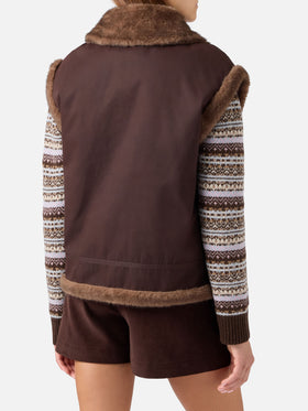 Gilet réversible ciré Hesketh marron foncé avec fausse fourrure 
