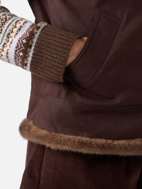 Gilet réversible ciré Hesketh marron foncé avec fausse fourrure 