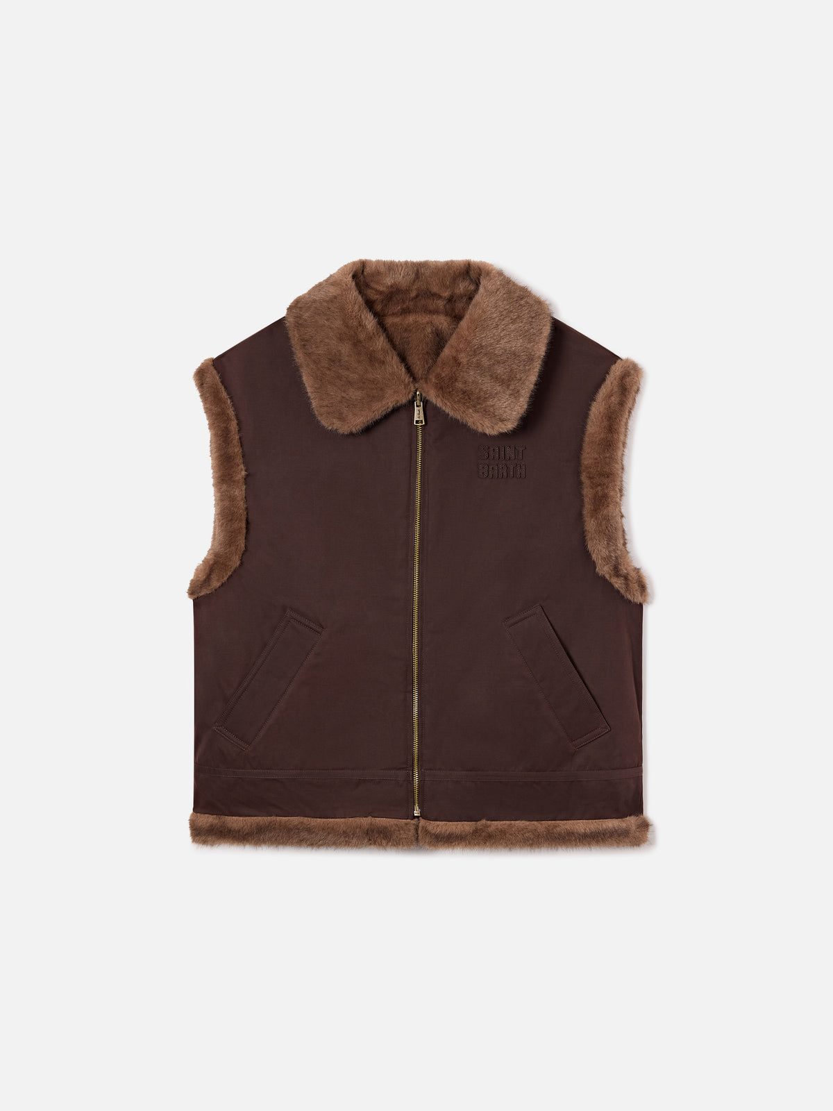 Gilet réversible ciré Hesketh marron foncé avec fausse fourrure 