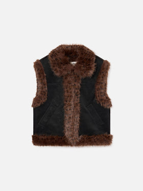 Gilet Hesketh nero in effetto pelle con effetto pelliccia leopardo