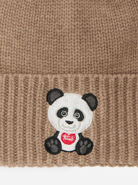 Holden cashmere-blend beanie in beige with Trudi Panda embroidery | TRUDI SPECIAL EDITION