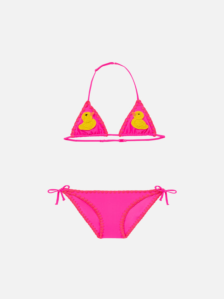Bikini da bambina a triangolo con toppa papera all'uncinetto