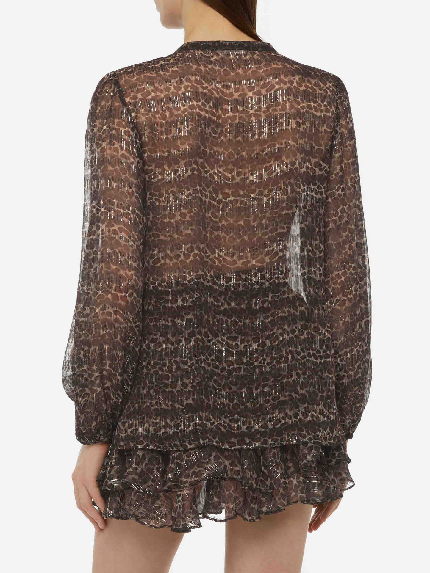Harper silk voile blouse in lurex silk voile with animalier print