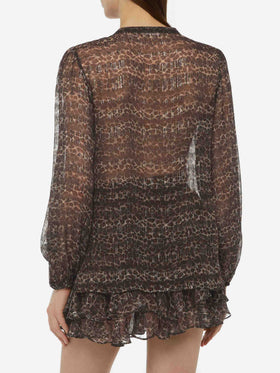 Harper silk voile blouse in lurex silk voile with animalier print