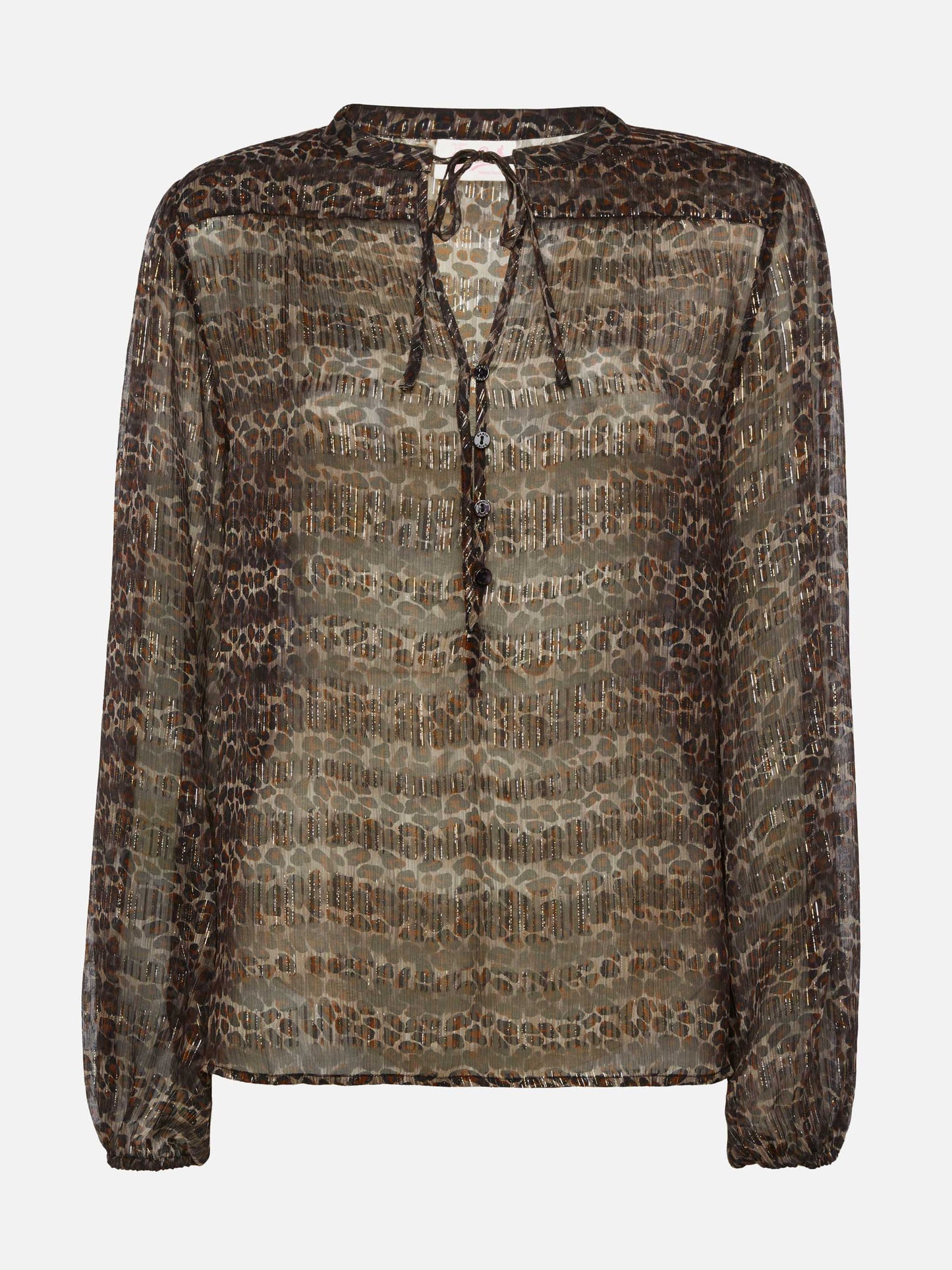 Harper silk voile blouse in lurex silk voile with animalier print
