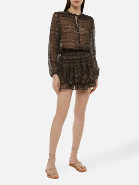 Harper silk voile blouse in lurex silk voile with animalier print