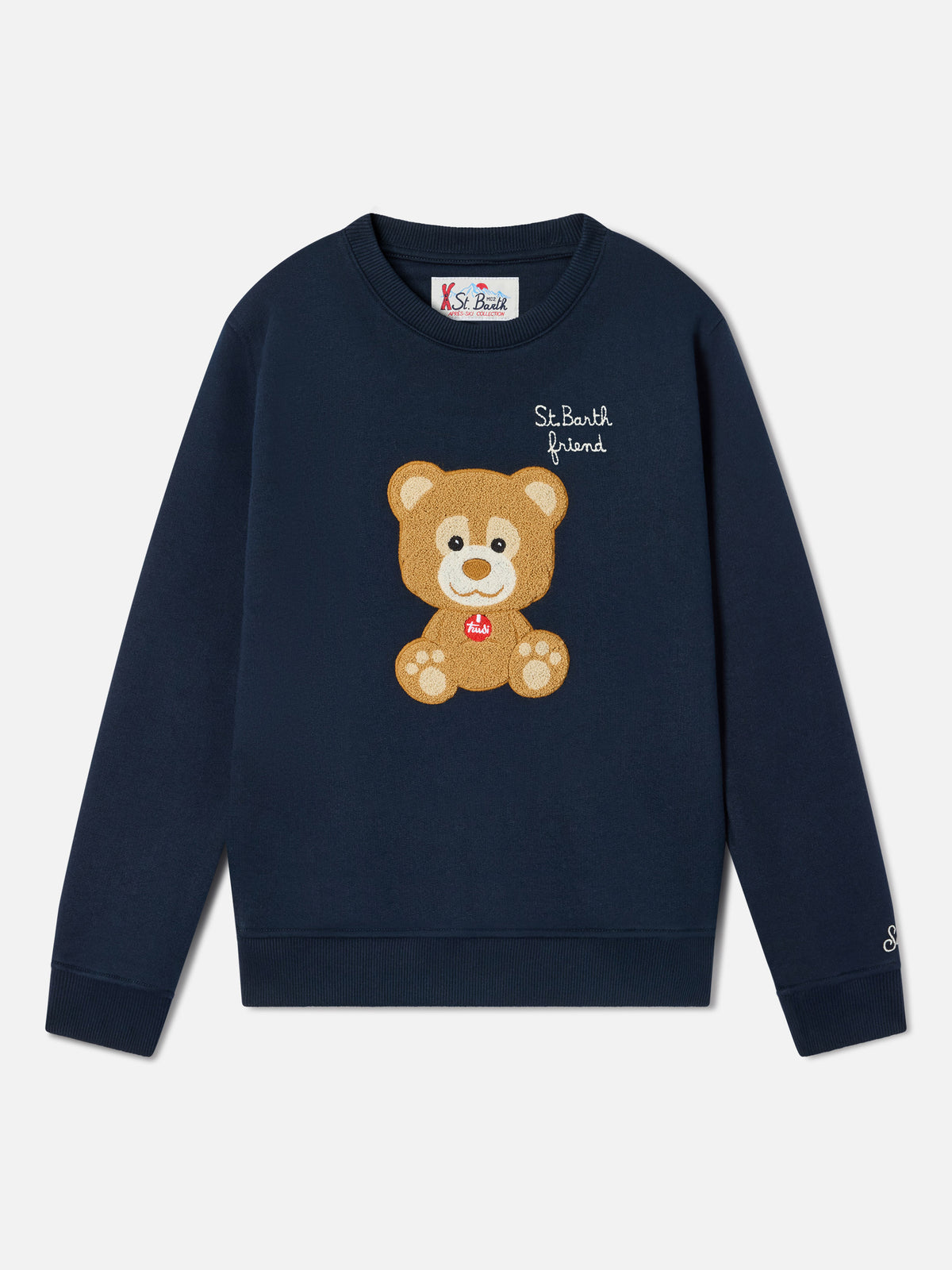 Navy blue Hutton cotton blend sweatshirt with teddy bear sponge patch | Special edition