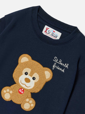 Navy blue Hutton cotton blend sweatshirt with teddy bear sponge patch | Special edition