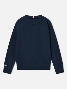 Navy blue Hutton cotton blend sweatshirt with teddy bear sponge patch | Special edition