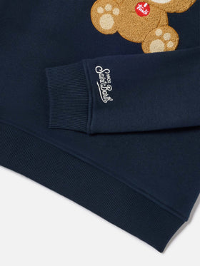 Navy blue Hutton cotton blend sweatshirt with teddy bear sponge patch | Special edition