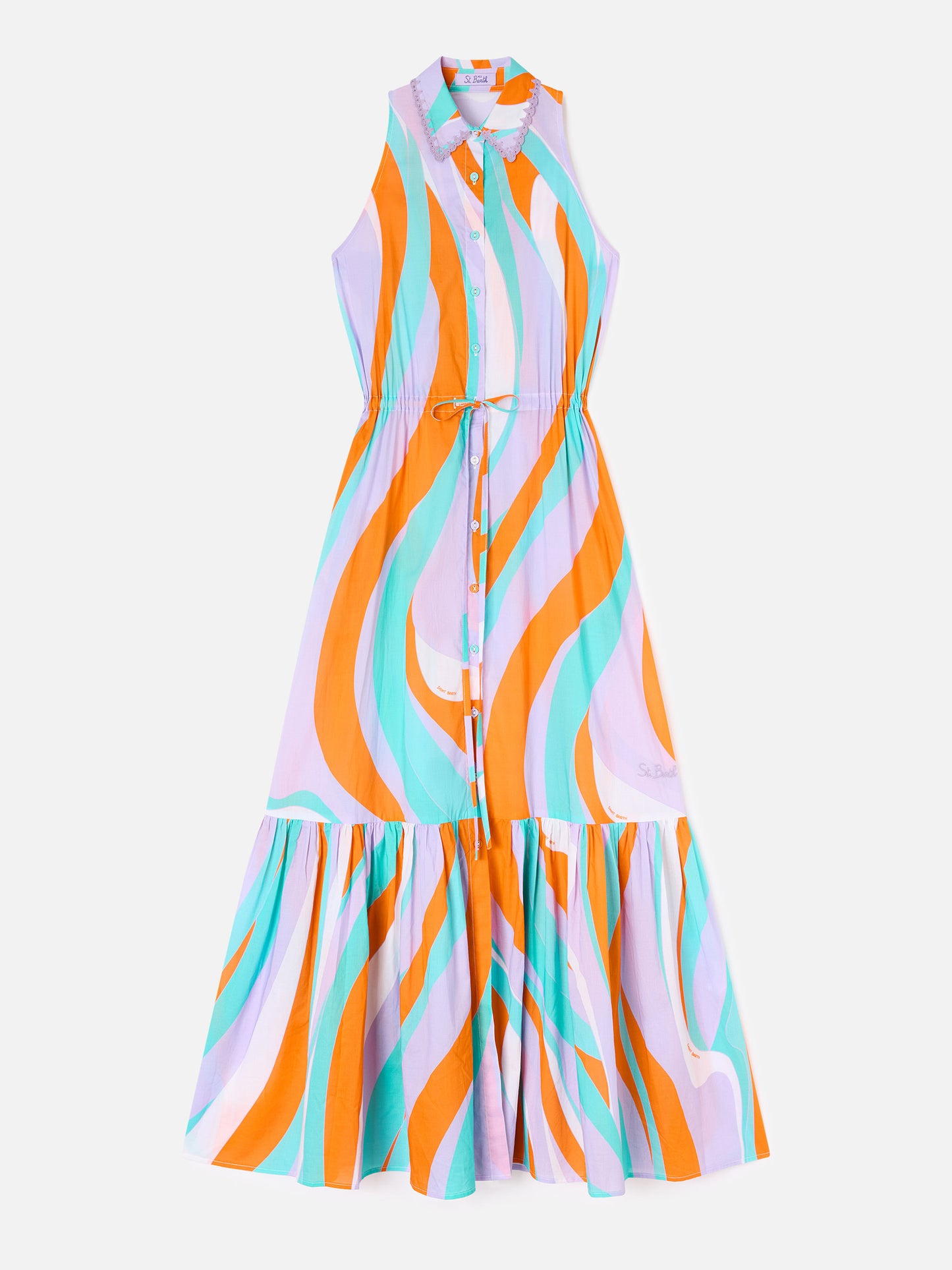 Vestido largo de algodón Ida con estampado de olas 