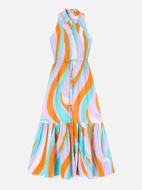 Vestido largo de algodón Ida con estampado de olas 