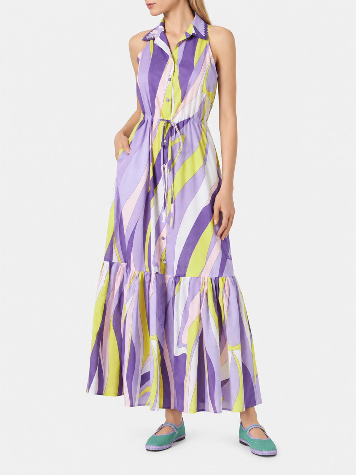 Vestido largo Ida de algodón con estampado de ondas 