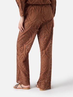 Brown Inez broderie anglaise trousers