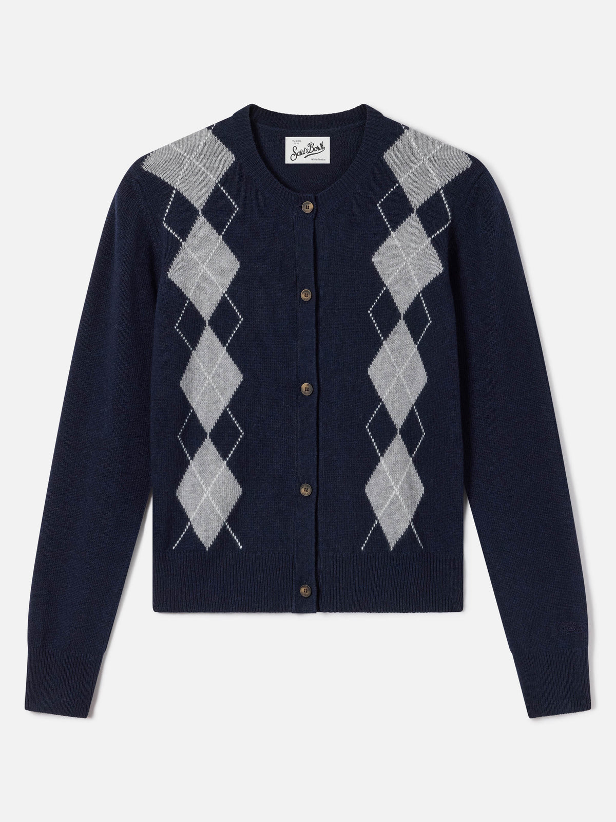 Marineblauer blue Sierra Cardigan aus Woll- und Kaschmirmischung mit Argyle-Muster 