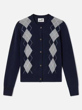 Marineblauer blue Sierra Cardigan aus Woll- und Kaschmirmischung mit Argyle-Muster 