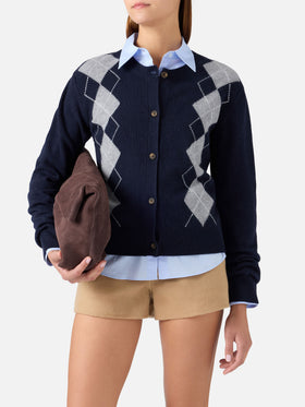 Cárdigan Sierra Navy de mezcla de lana y cachemira blue con motivo argyle 